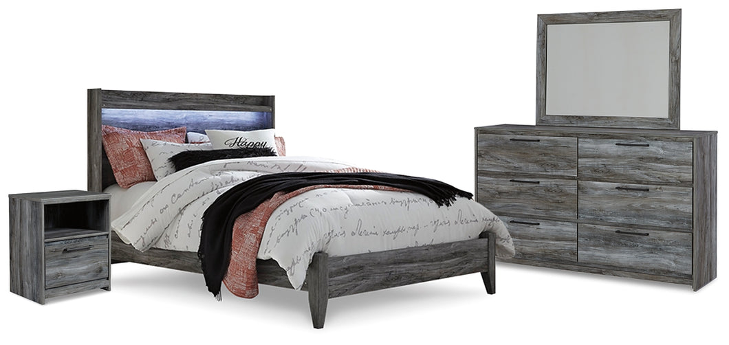 Baystorm Queen Panel Bed with Mirrored Dresser and Nightstand