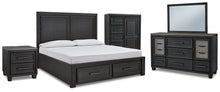 Load image into Gallery viewer, Foyland Queen Panel Storage Bed with Mirrored Dresser, Chest and Nightstand
